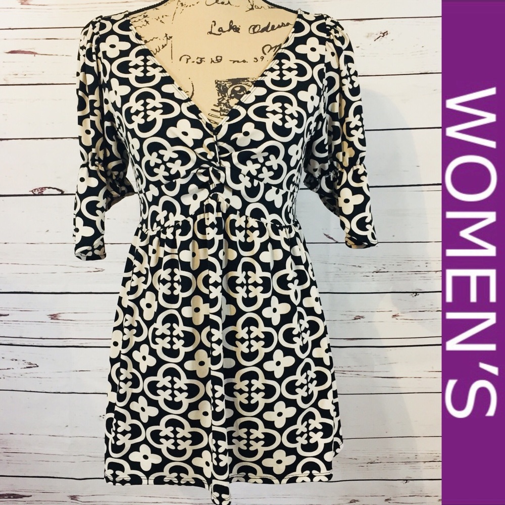 Max Edition Cream Black Printed Short Sleeve Top